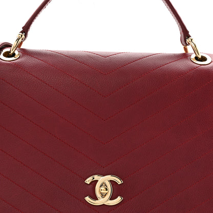 Chanel Grained Calfskin Stitched Chevron Medium Chic Top Handle Flap Red 8 of 15