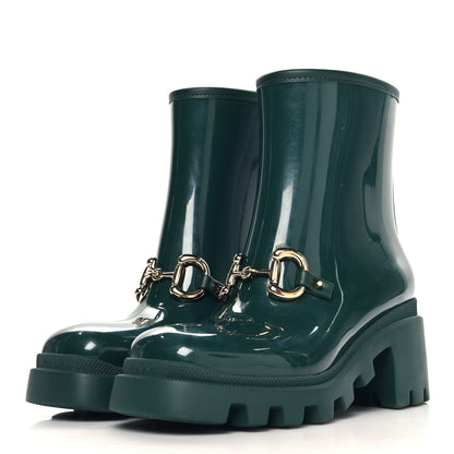 Gucci Rubber Womens Horsebit Ankle Boots 36 Vintage Green 4 of 9
