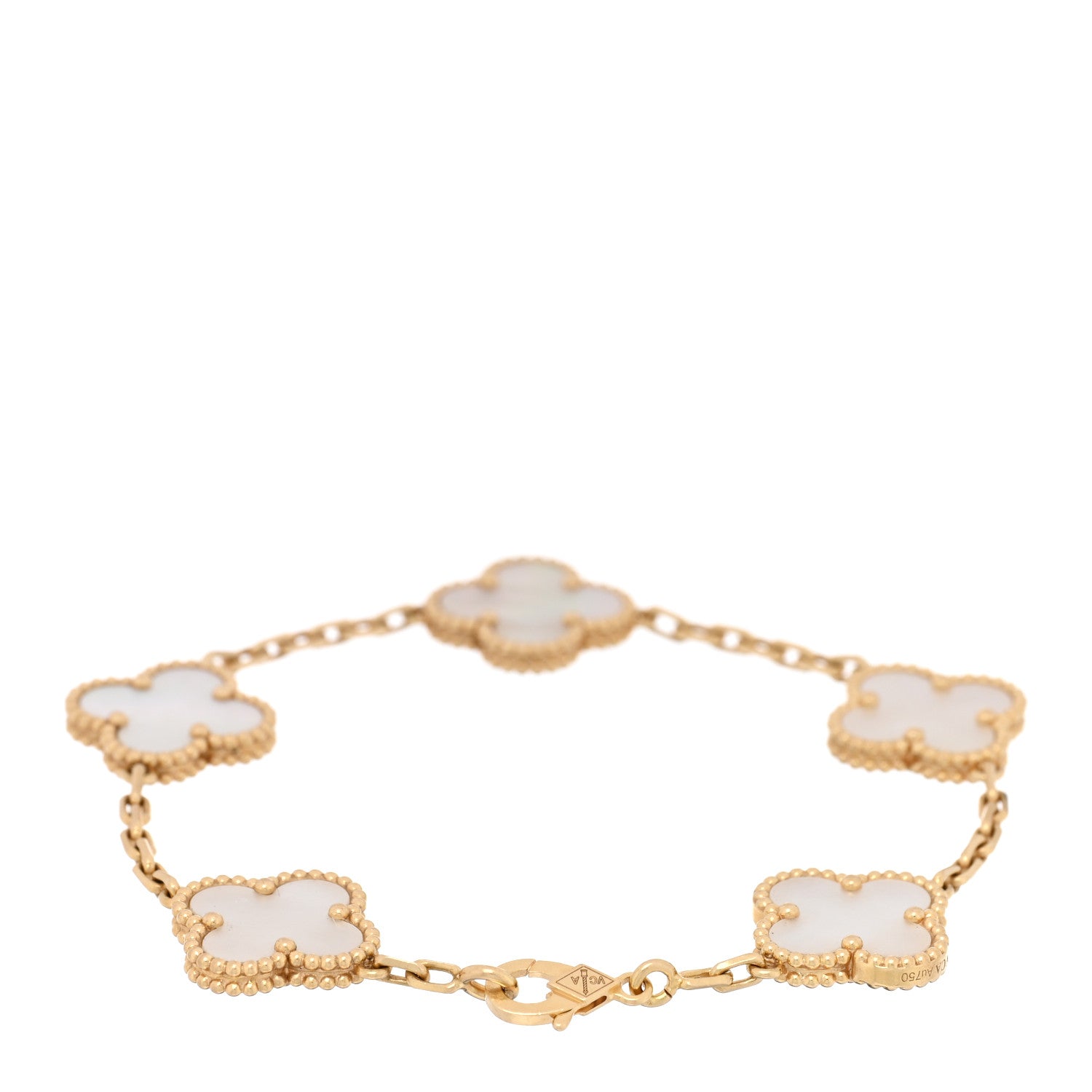 Van Cleef & Arpels 18K Yellow Gold Mother of Pearl 5 Motifs Vintage Alhambra Bracelet 2 of 3