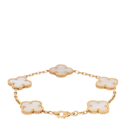 Van Cleef & Arpels 18K Yellow Gold Mother of Pearl 5 Motifs Vintage Alhambra Bracelet 2 of 3