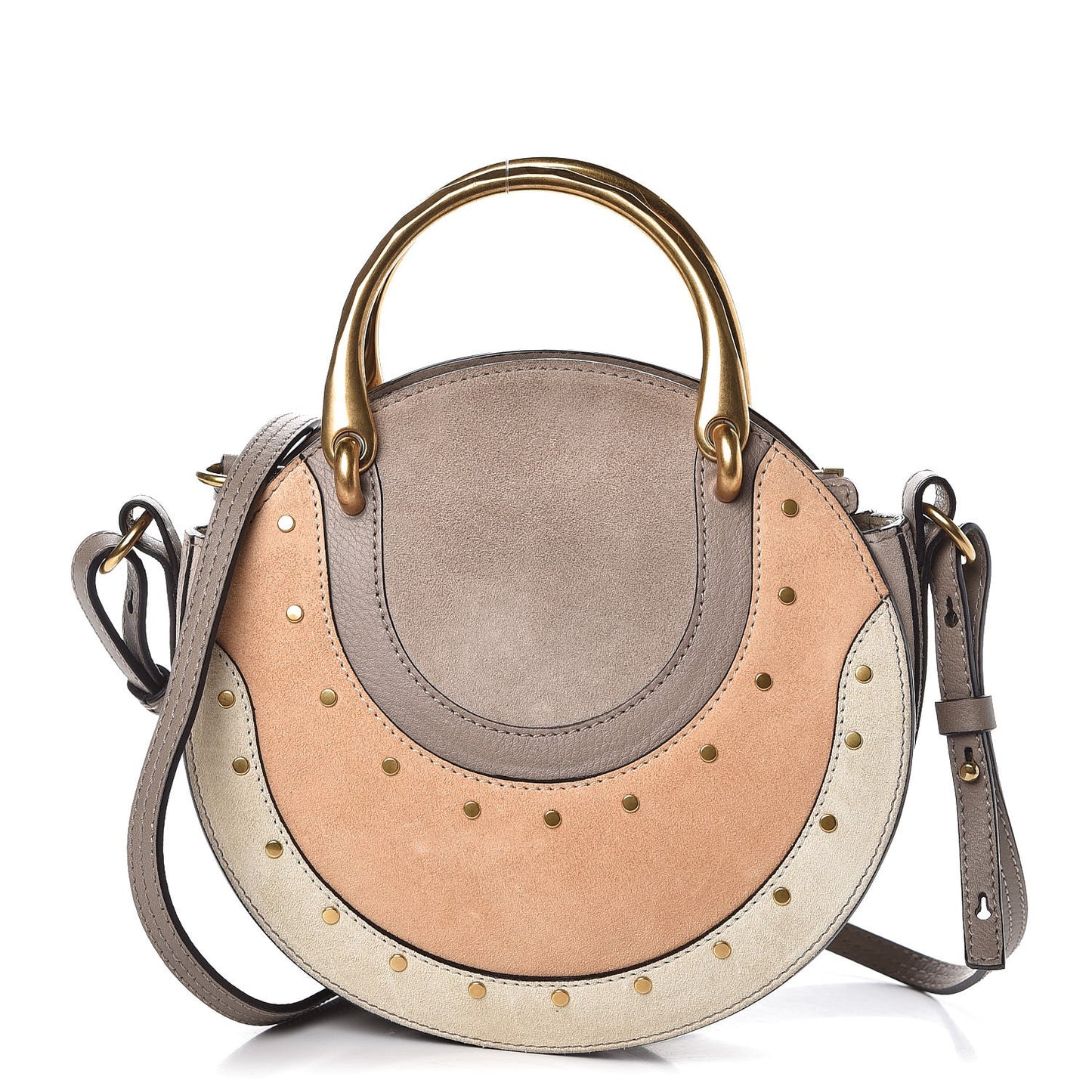 Smooth Calfskin Suede Patchwork Studded Small Pixie Bag Motty Grey