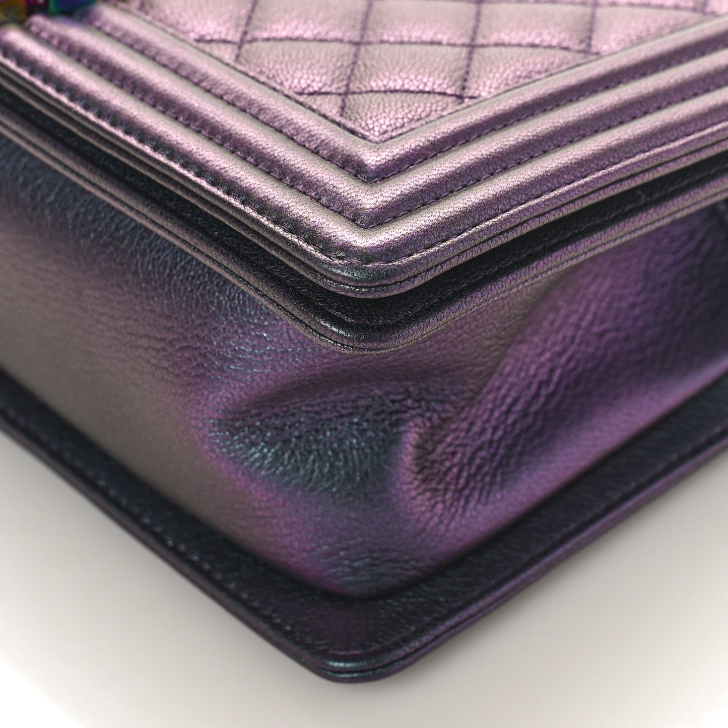 Iridescent Goatskin Quilted Medium Boy Flap Purple