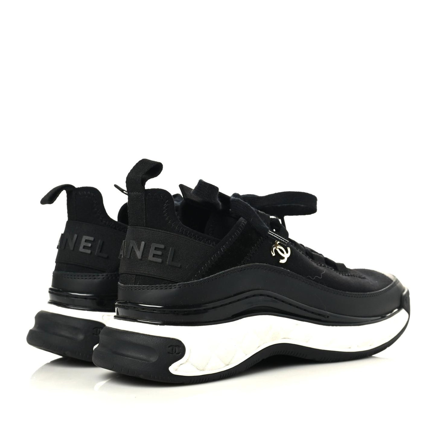 Velvet Calfskin Mixed Fibers CC Sneakers 36 Black