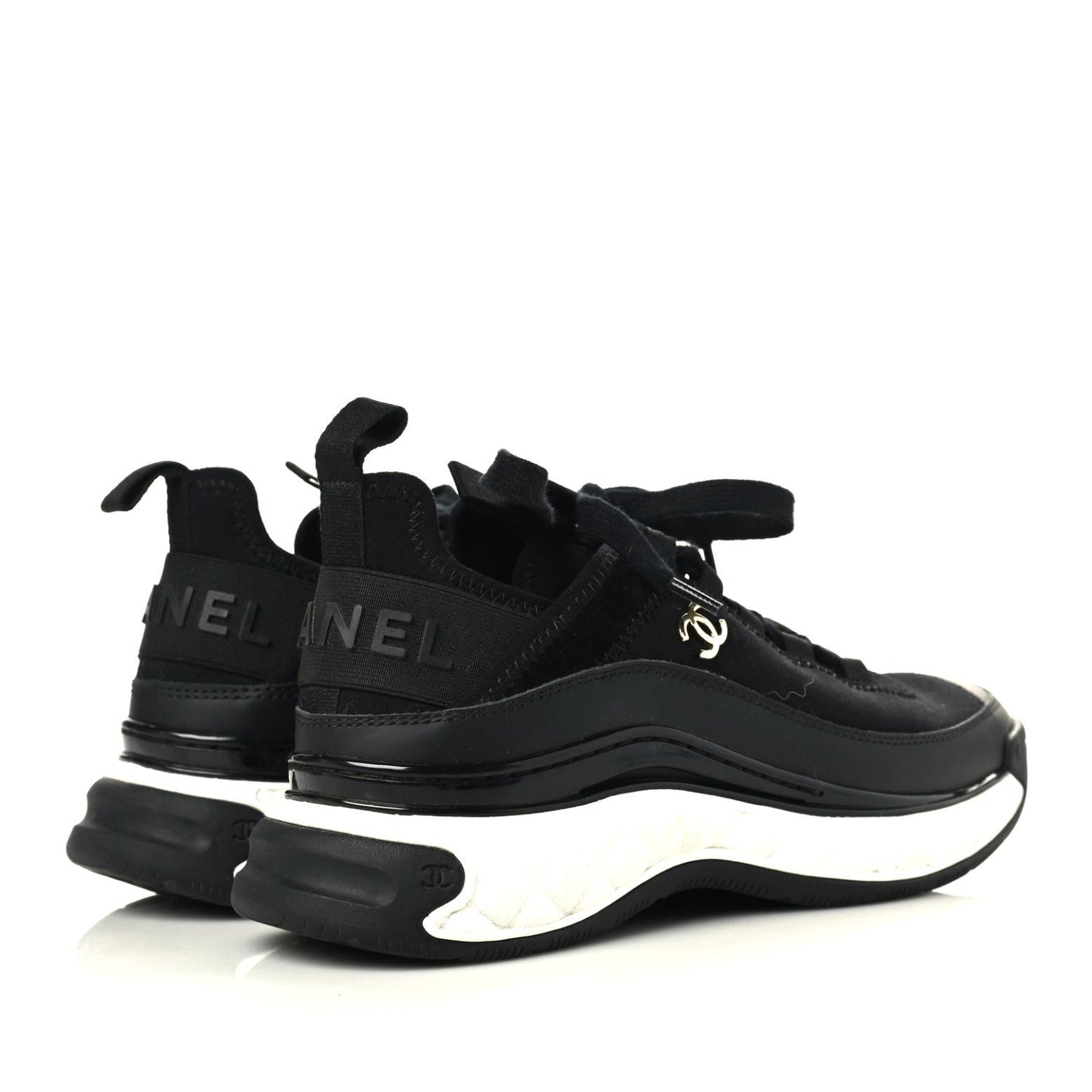 Chanel Velvet Calfskin Mixed Fibers CC Sneakers 36 Black 4 of 11
