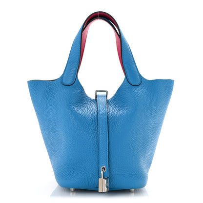 Hermes Taurillon Clemence Swift Eclat Picotin Lock 18 PM Bleu Frida Rose Mexico 1 of 11