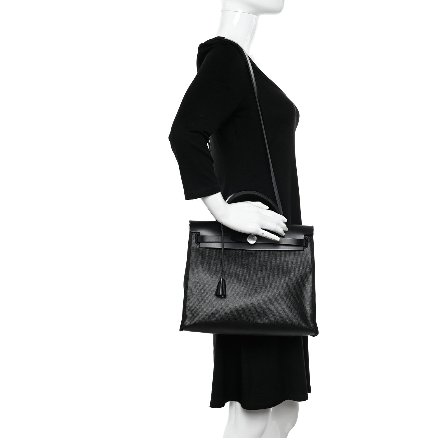 Hermes Toile H Berline Vache Hunter Herbag Zip PM 31 Black Ecru 2 of 12