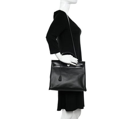 Hermes Toile H Berline Vache Hunter Herbag Zip PM 31 Black Ecru 2 of 12