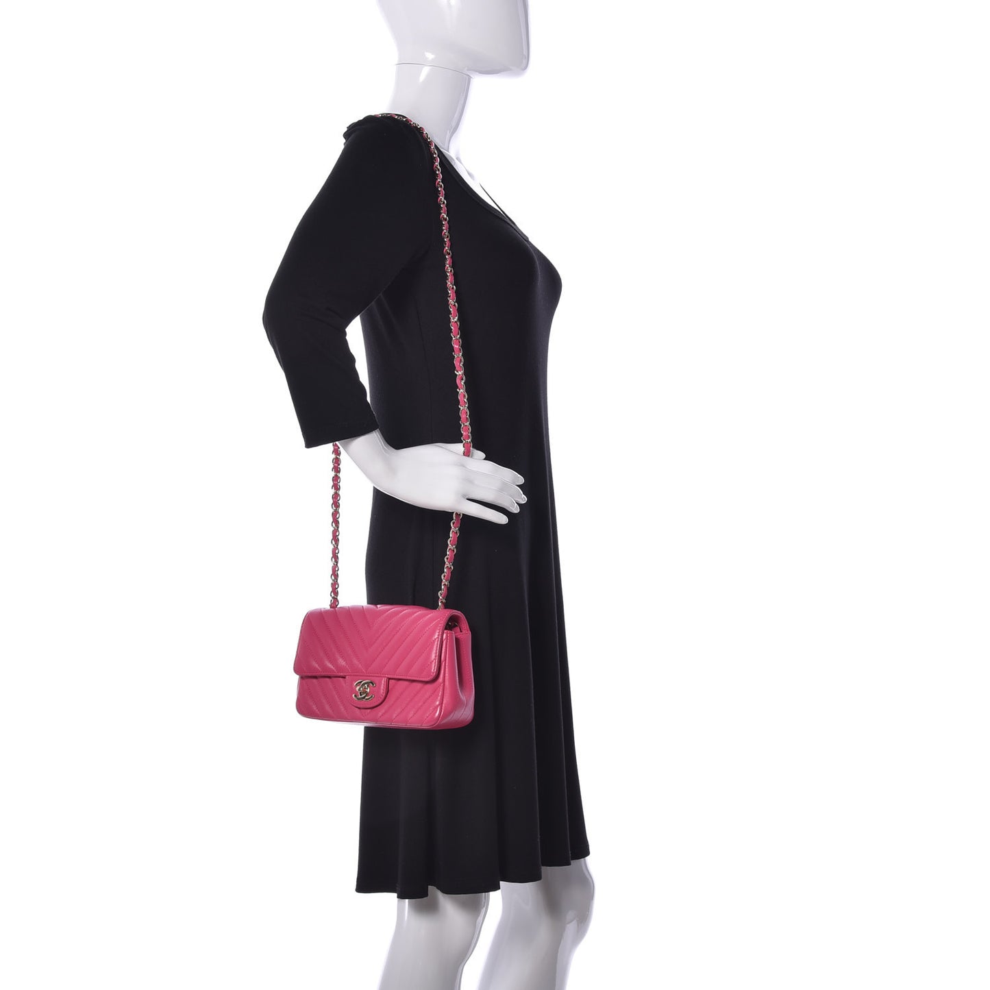 Lambskin Chevron Quilted Mini Rectangular Flap Dark Pink