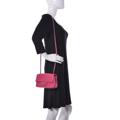 Chanel Lambskin Chevron Quilted Mini Rectangular Flap Dark Pink 2 of 8