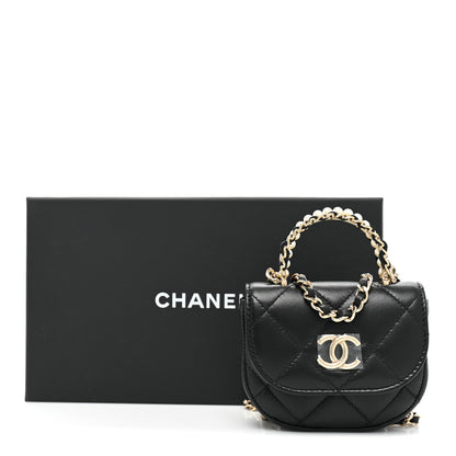 Chanel Lambskin Quilted Pearl Top Handle Clutch With Chain Black 9 of 9