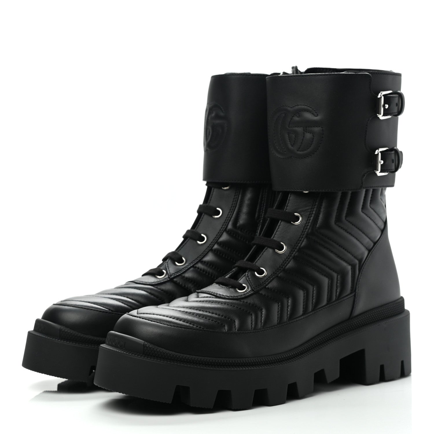 Gucci Nappa Frances GG Matelasse Platform Combat Boots 39 Black 3 of 9