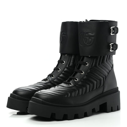 Gucci Nappa Frances GG Matelasse Platform Combat Boots 39 Black 3 of 9
