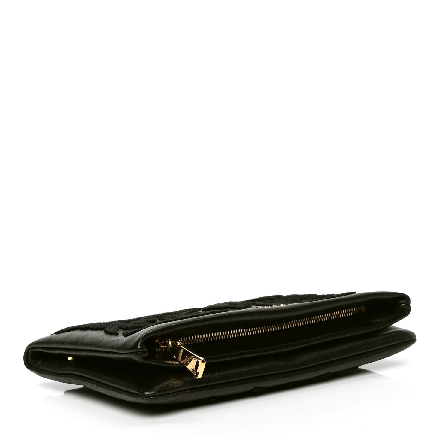 Nappa Ricamo Flap Clutch Black