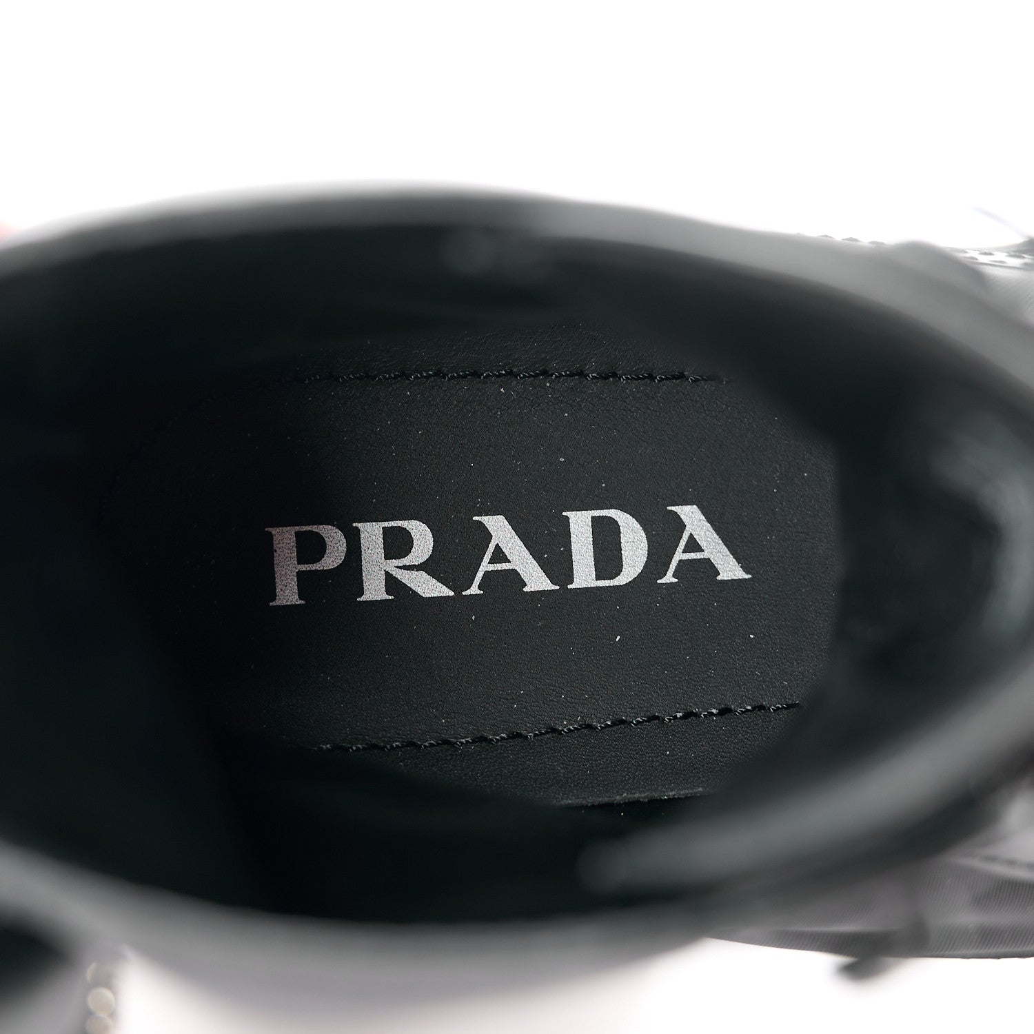Prada Spazzolato Rois Nylon Metal Triangle Logo Monolith Pouch Pocket 55mm Boots 38.5 Black 10 of 11