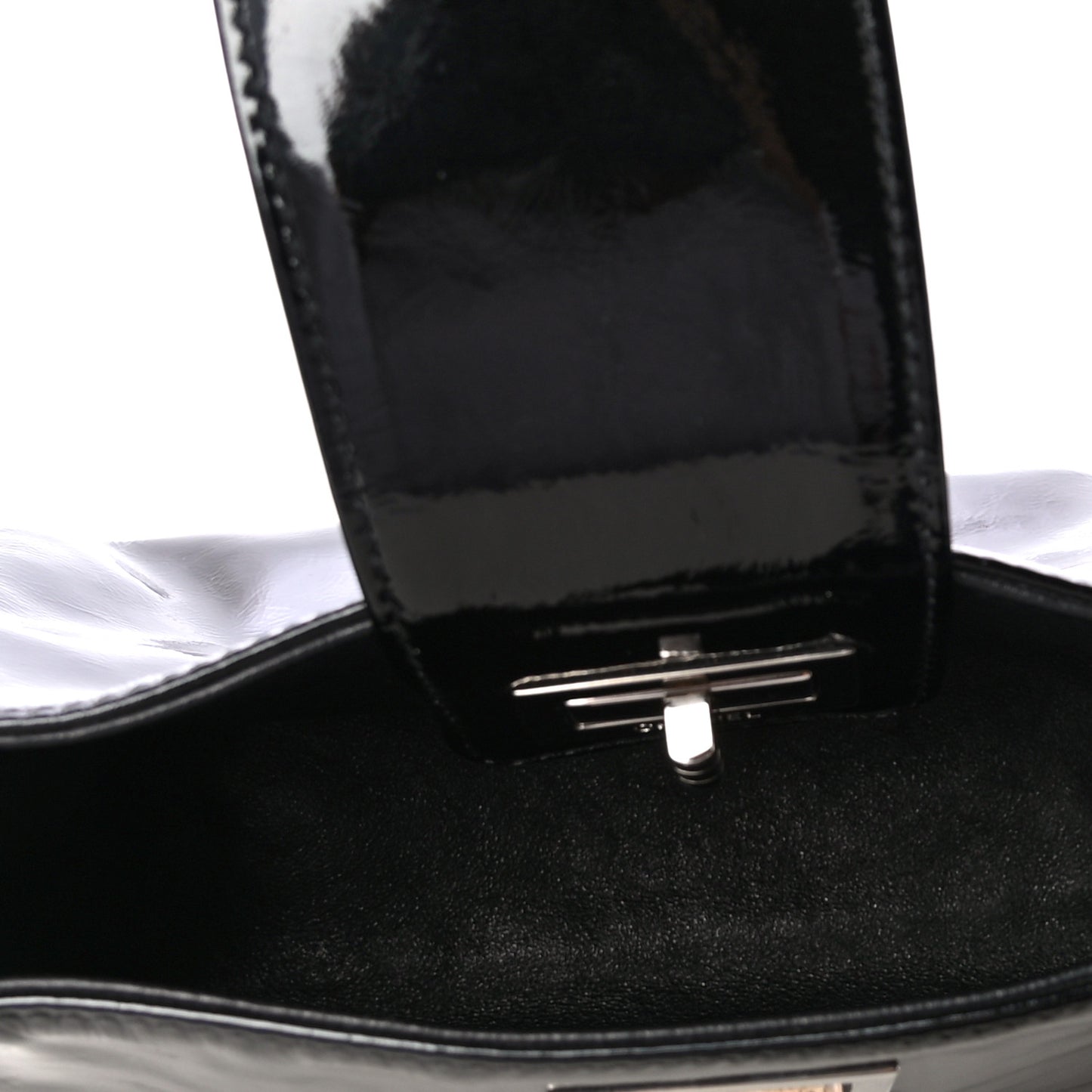 Patent Mademoiselle Lock Convertible Wrist Clutch Bag Black
