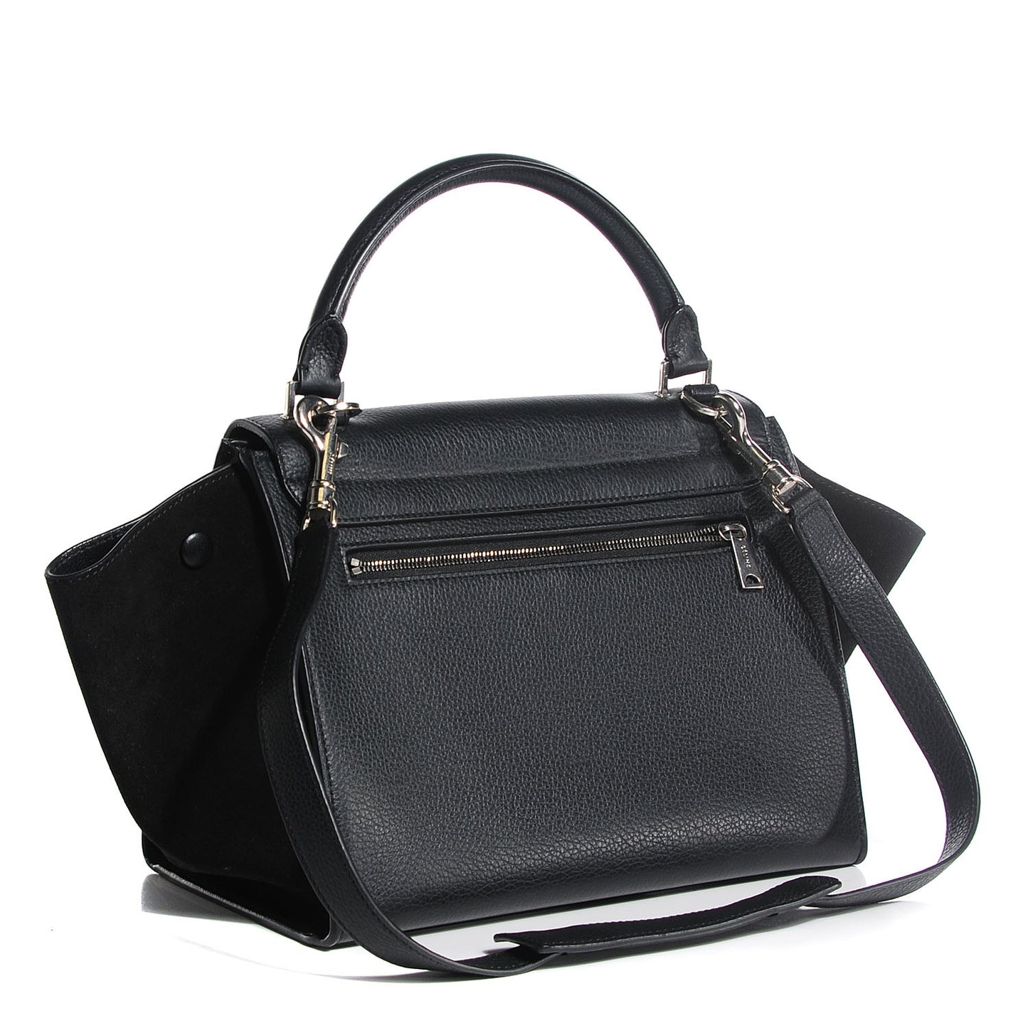 Drummed Calfskin Suede Small Trapeze Black
