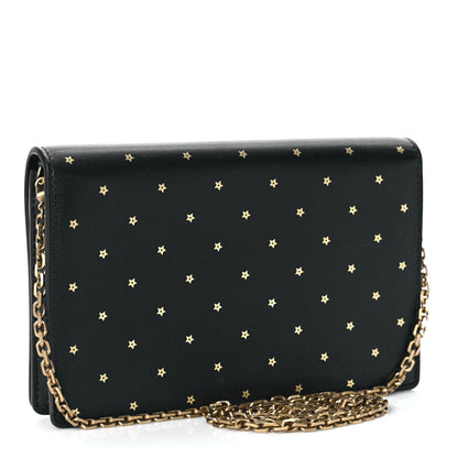 Christian Dior Calfskin Embossed Stars Wallet on Chain Black Gold 2 of 8