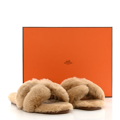 Hermes Woolskin Oran Sandals 37.5 Beige Argile 8 of 8