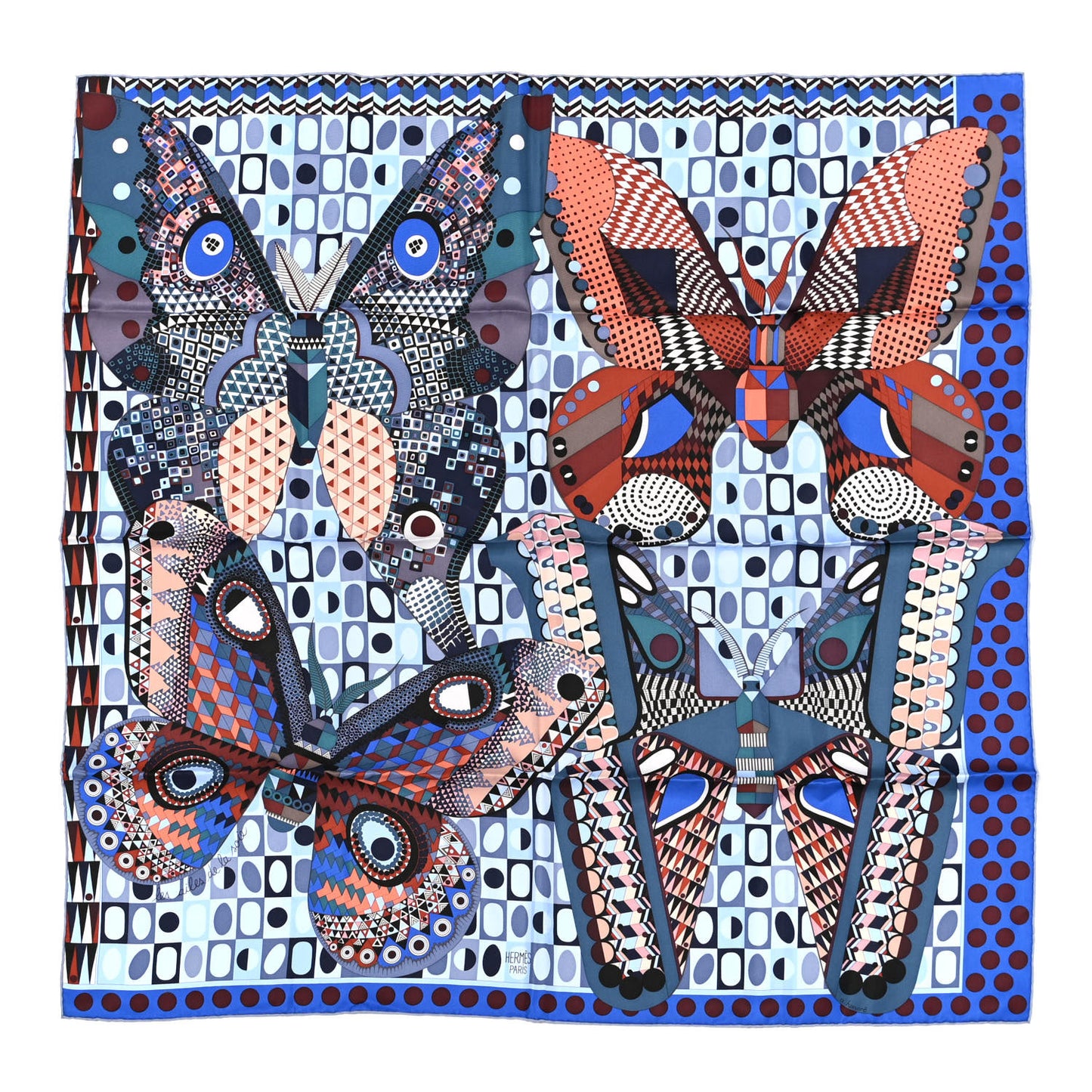Silk Les Ailes De La Soie Scarf 90 Lavande Brique Bleu