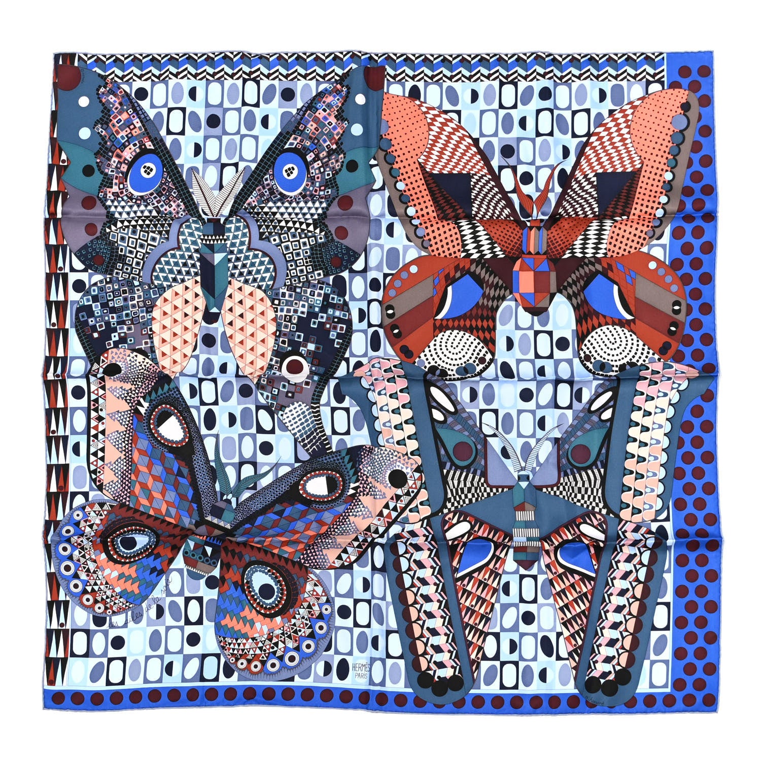 Hermes Silk Les Ailes De La Soie Scarf 90 Lavande Brique Bleu 1 of 6