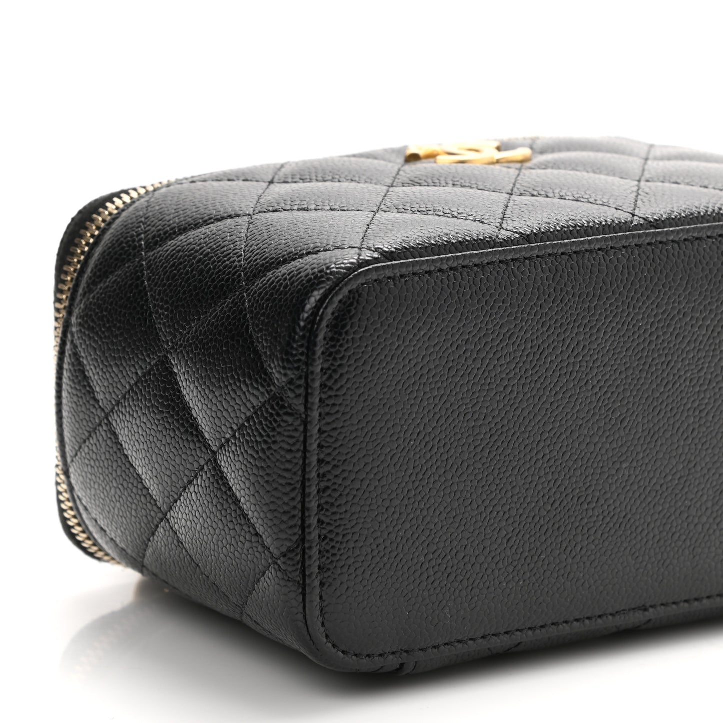 Shiny Caviar Quilted Pick Me Up Vanity Case Black