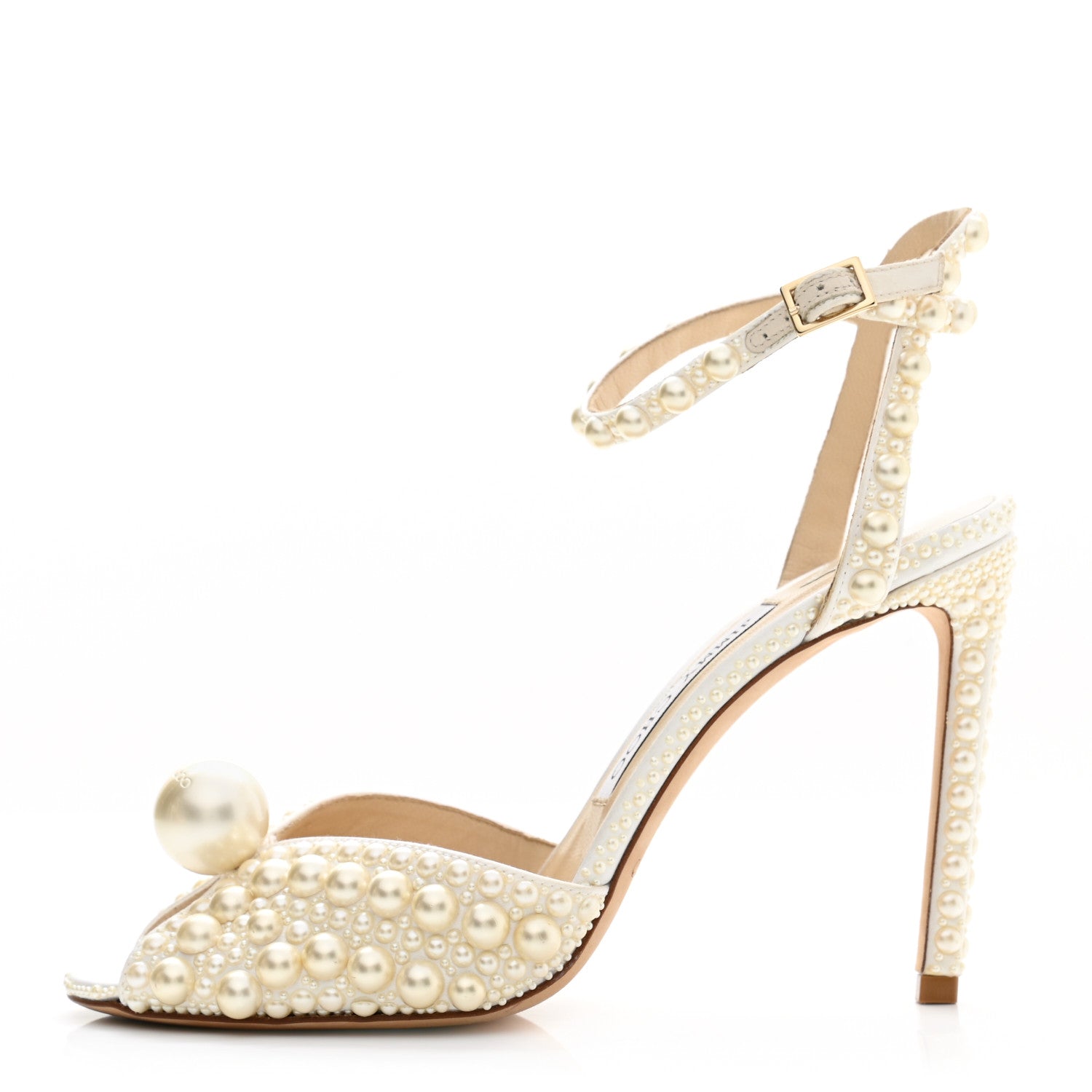 Jimmy Choo Pearl Satin Sacora 100 Sandals 37.5 White 1 of 10