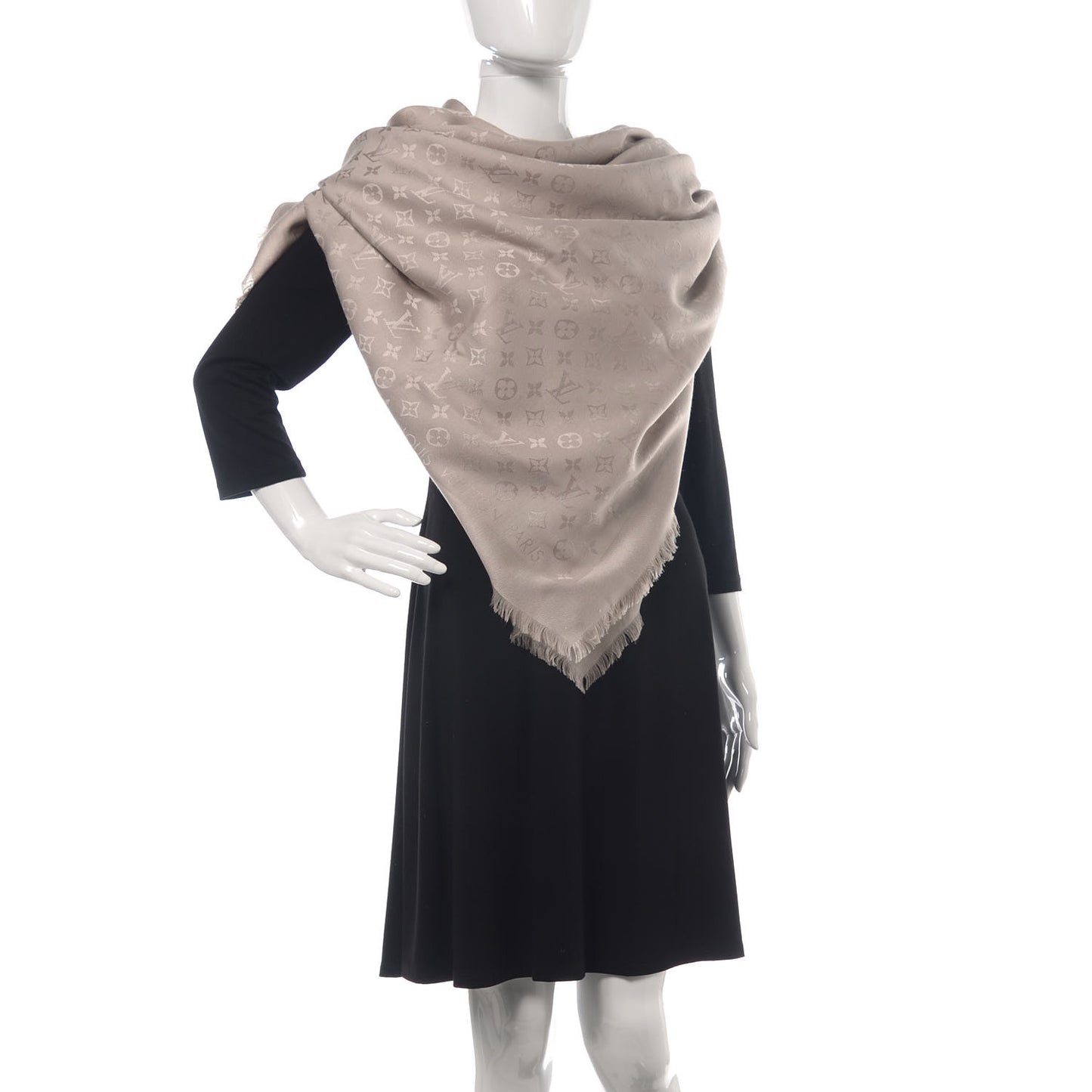 Silk Wool Monogram Shawl Greige