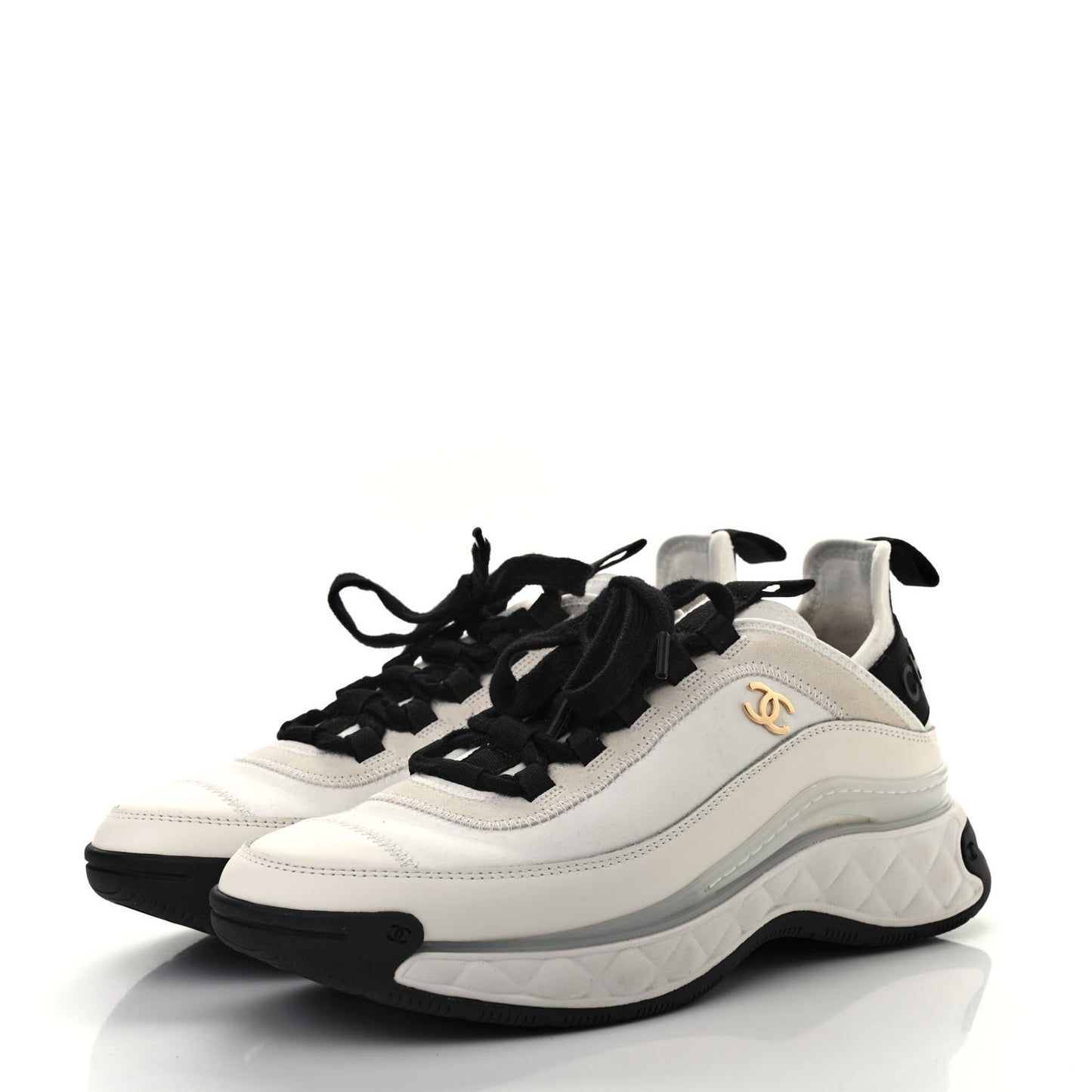Velvet Calfskin Mixed Fibers CC Sneakers 38 Ivory Black