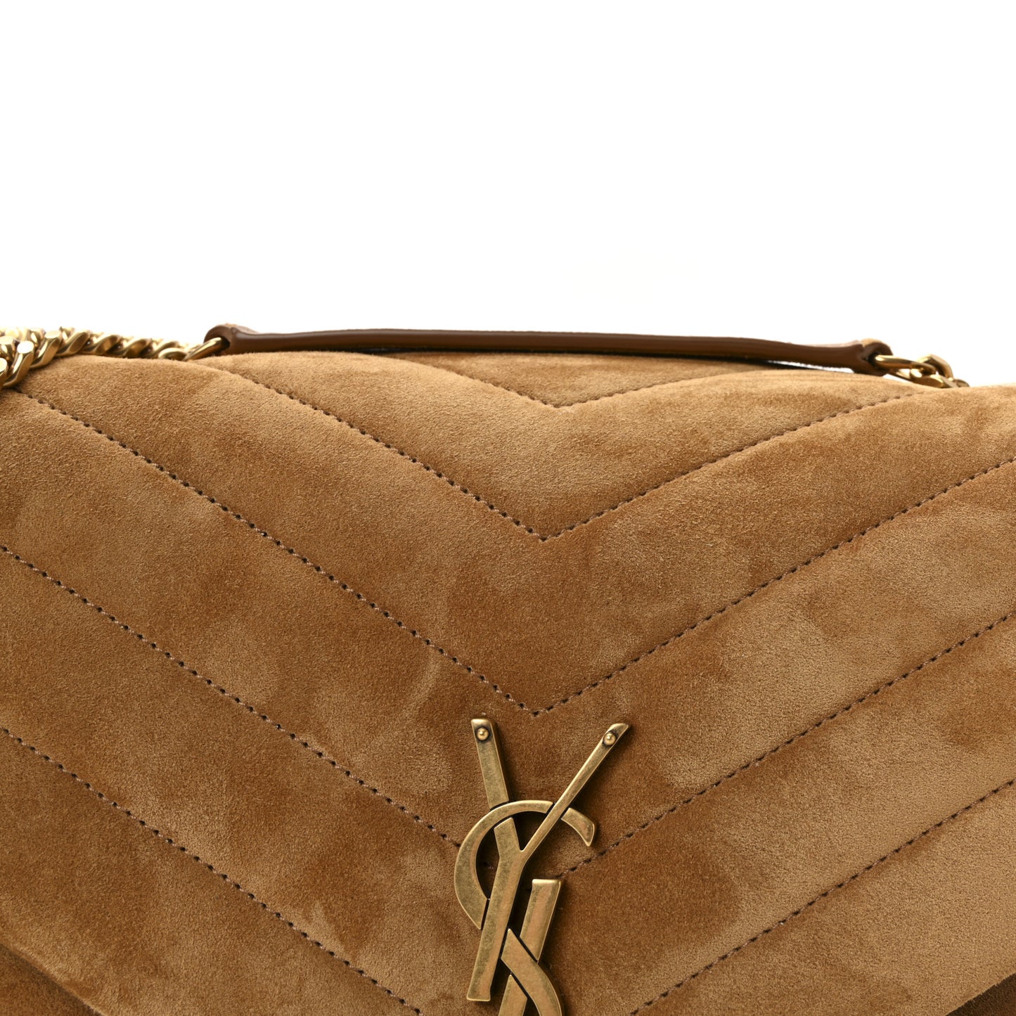 Suede Y Quilted Monogram Medium Loulou Chain Satchel Cinnamon
