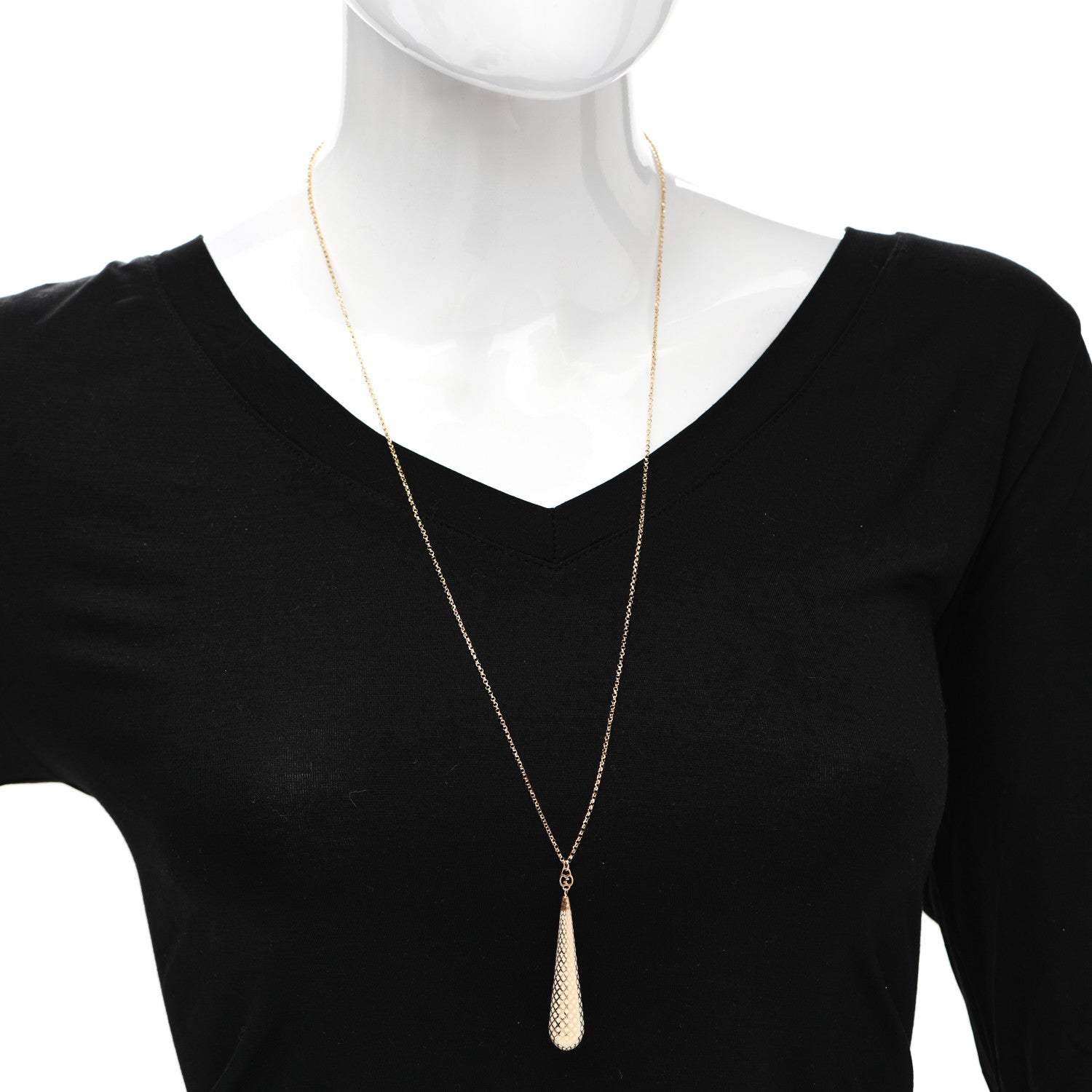 Gucci 18K Yellow Gold Enamel Diamantissima Pendant Necklace White 2 of 6
