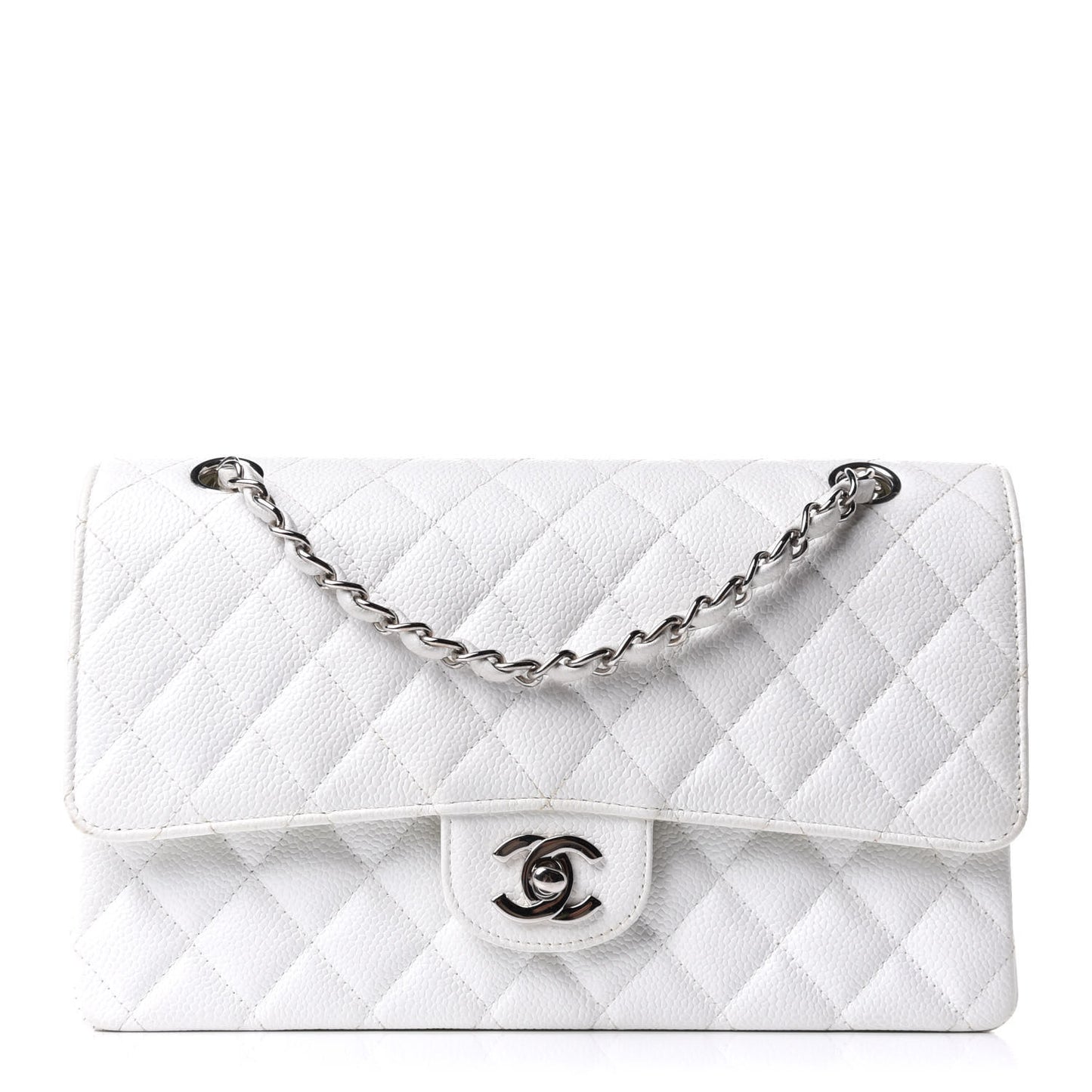 Caviar Quilted Medium Double Flap White