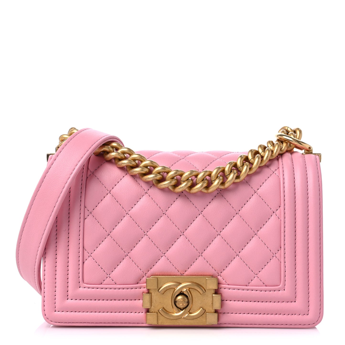 Calfskin Quilted Small Boy Flap Light Pink