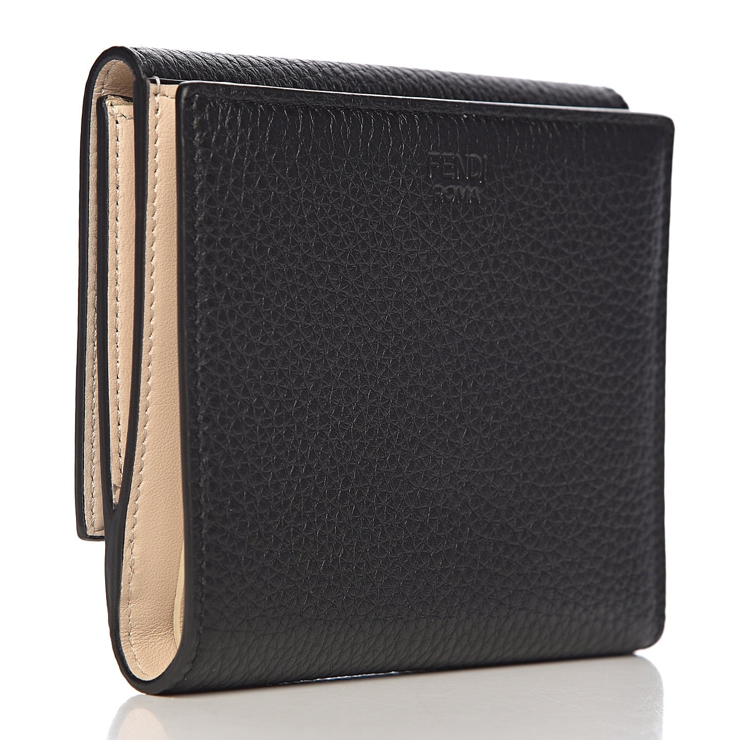Fendi Cuoio Romano Vitello Grace Micro Peekaboo Tri-Fold Wallet Black Camelia 3 of 9