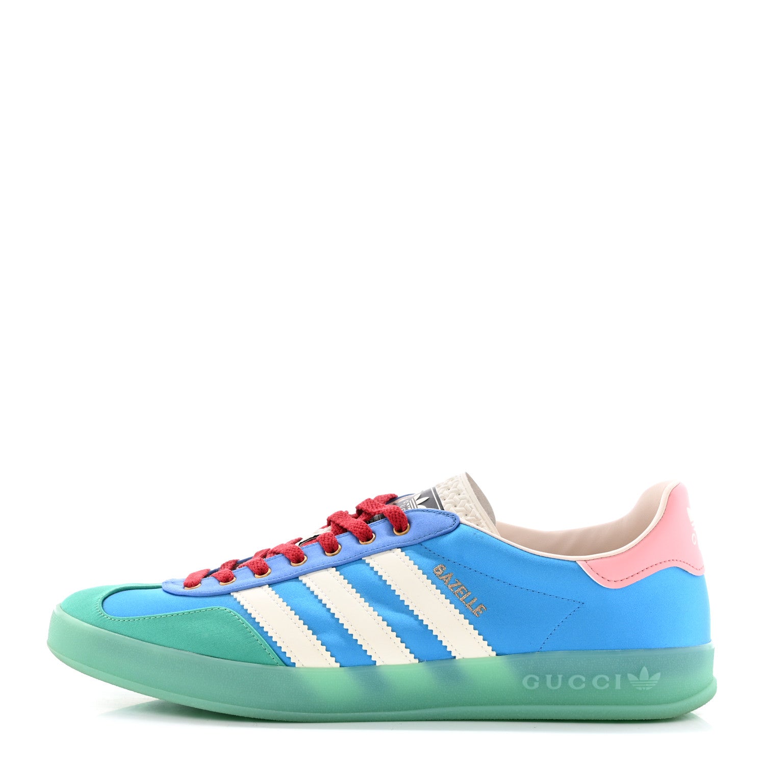 Gucci X ADIDAS Silk Duchesse Demetra Rubber Womens Gazelle Sneakers 11.5 Jade Capri Avio Off White 1 of 12