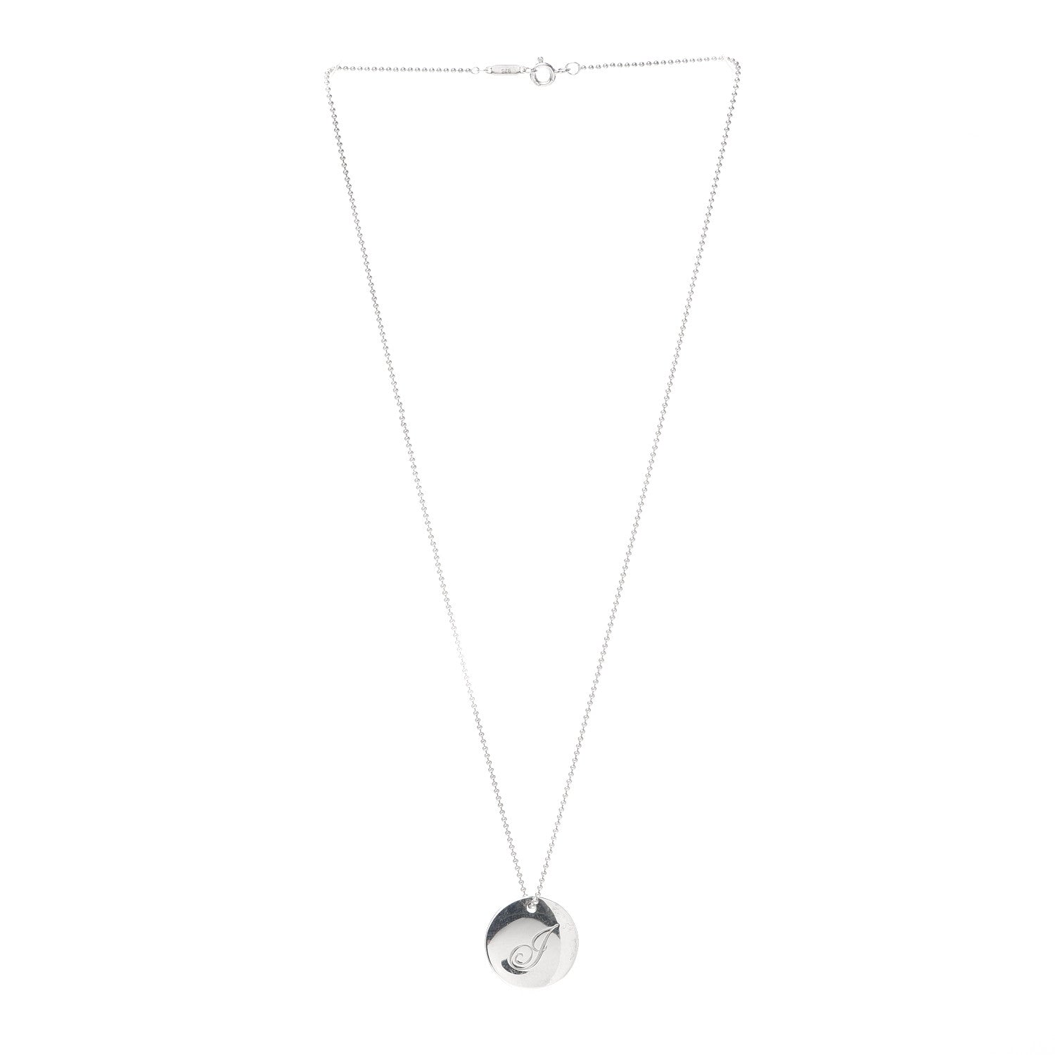 Tiffany Sterling Silver Letter J Disc Pendant Necklace 3 of 6