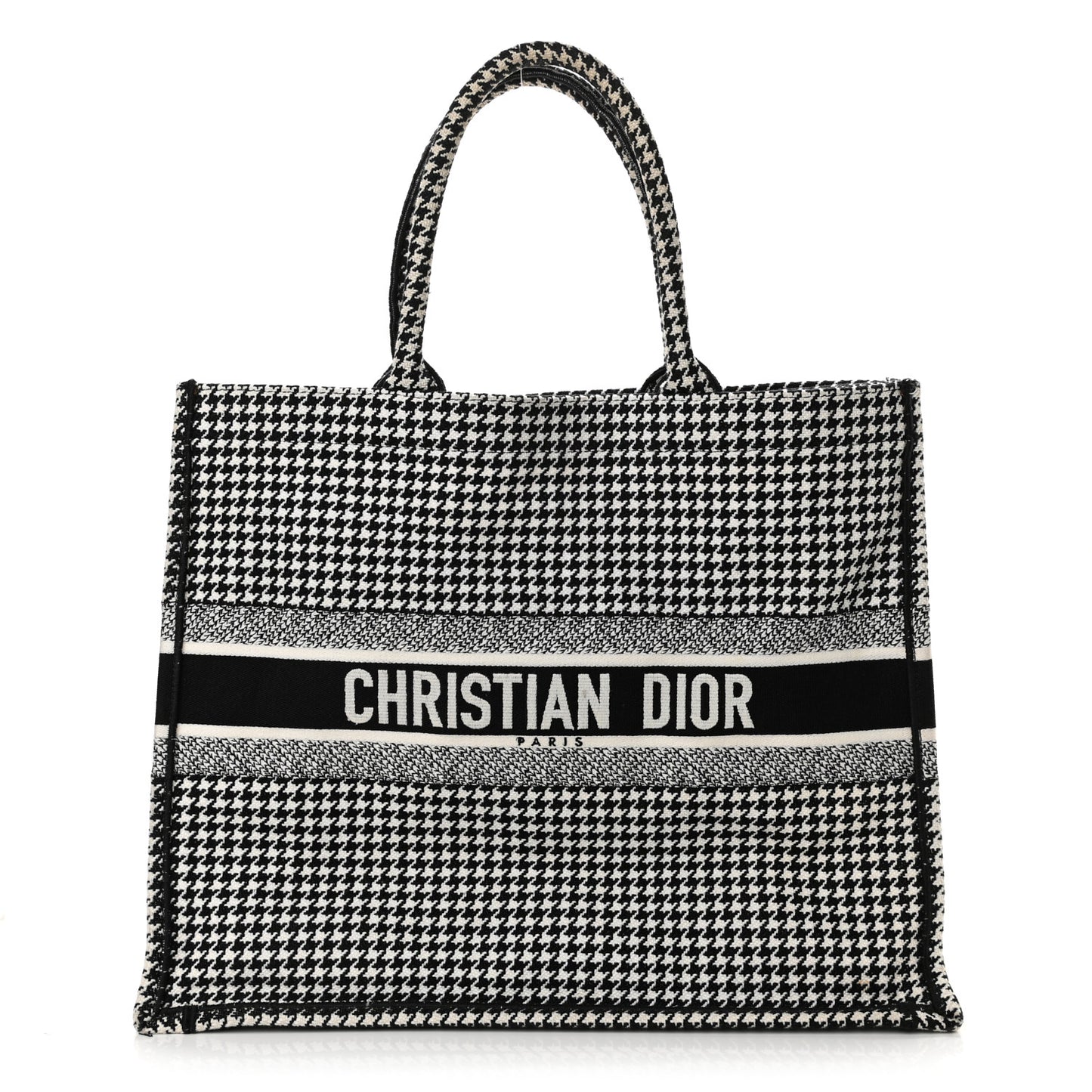 Canvas Houndstooth Embroidered Book Tote Black White