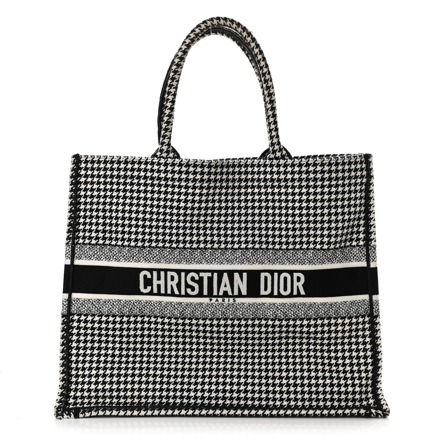 Christian Dior Canvas Houndstooth Embroidered Book Tote Black White 1 of 15