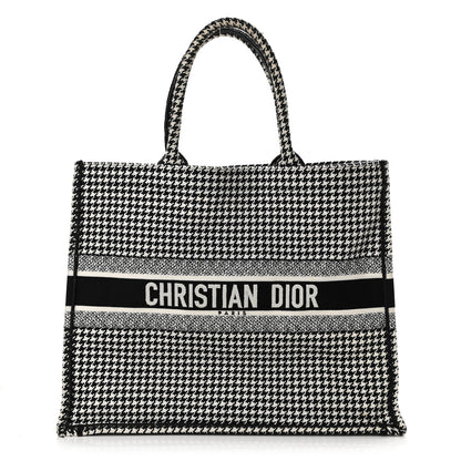 Christian Dior Canvas Houndstooth Embroidered Book Tote Black White 1 of 15