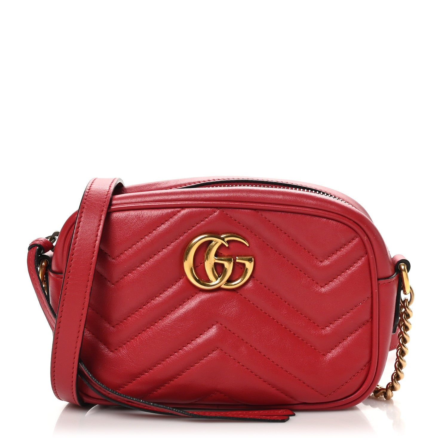 Gucci Calfskin Matelasse Mini GG Marmont Chain Shoulder Bag Hibiscus Red 1 of 11