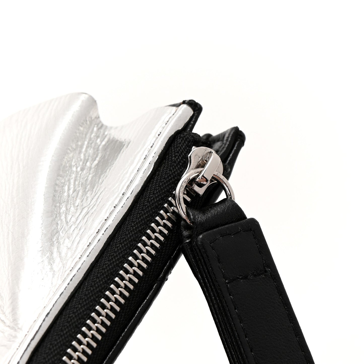 Metallic Lambskin Wave Clutch Black Silver
