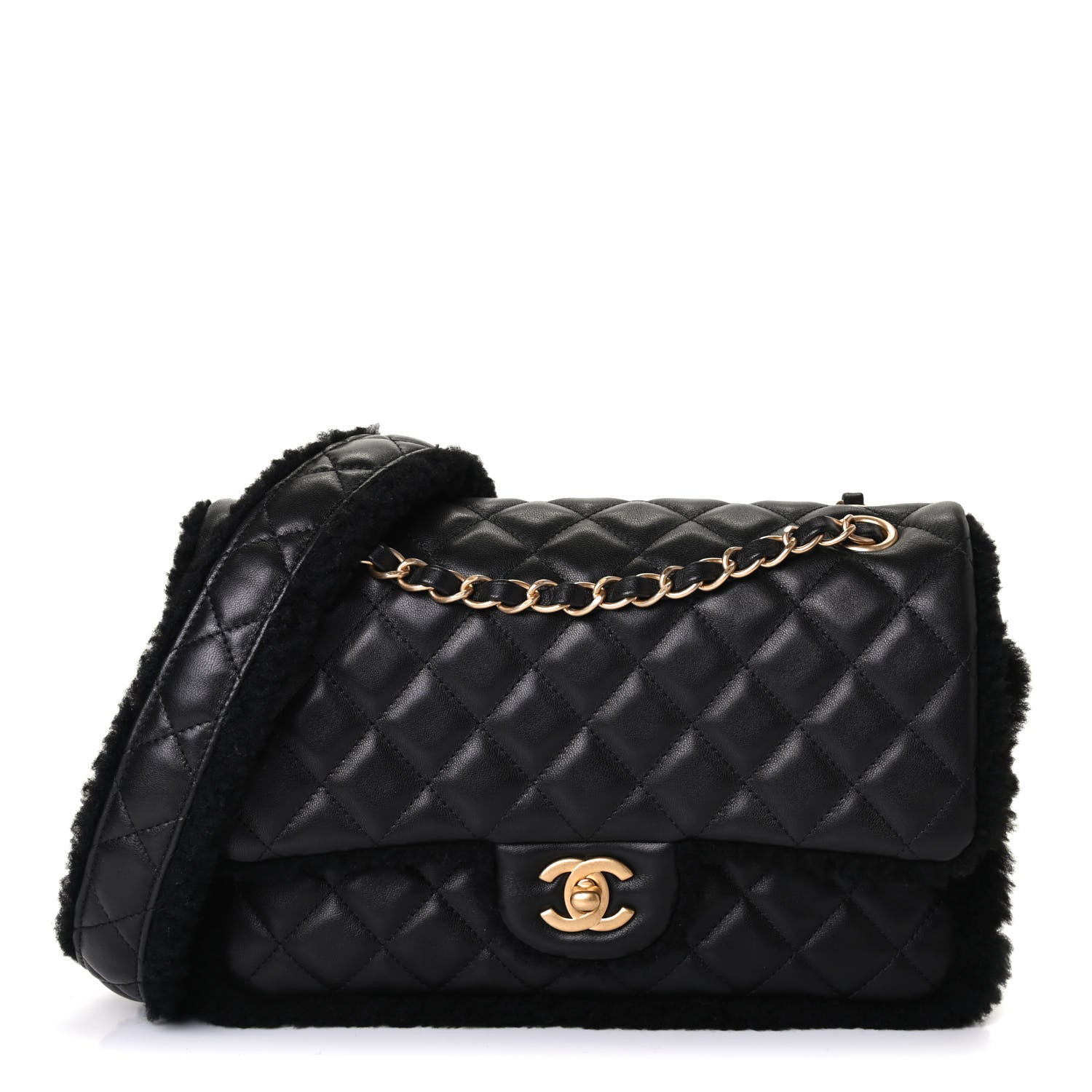 Chanel Lambskin Shearling Large CC Flap Bag Black 1 of 4