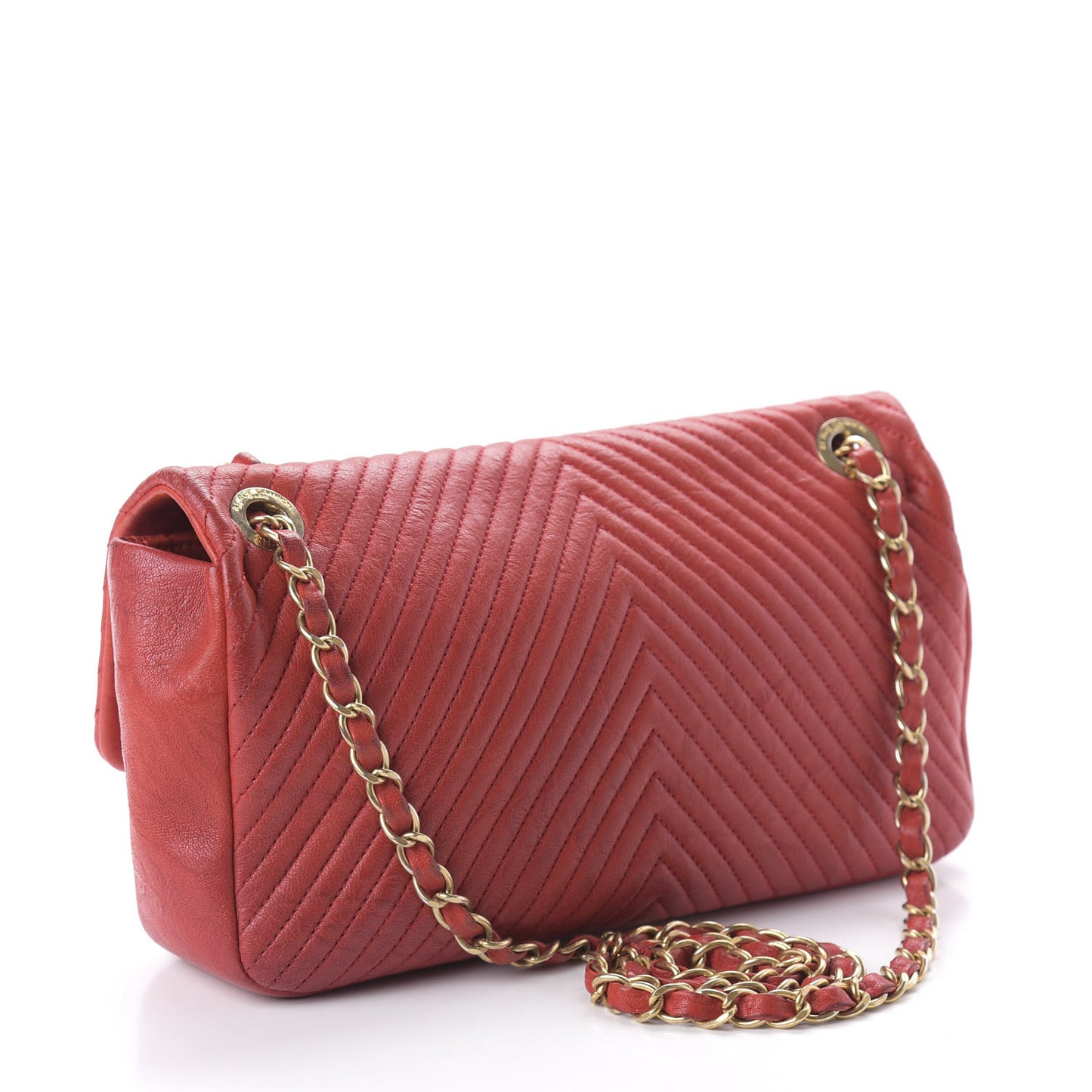 Calfskin Surpique Chevron Medium Flap Red
