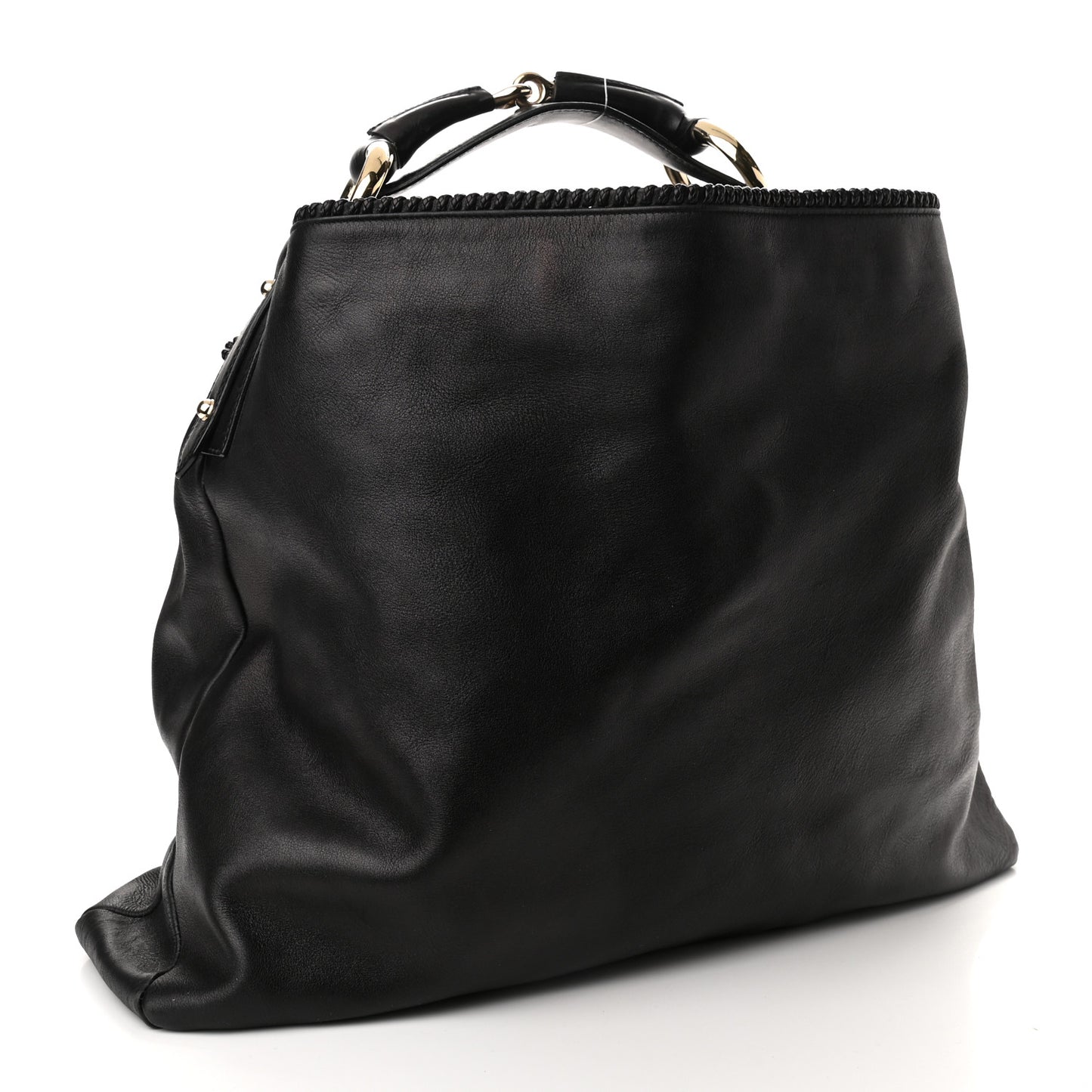 Calfskin Large Horsebit Chain Hobo Black