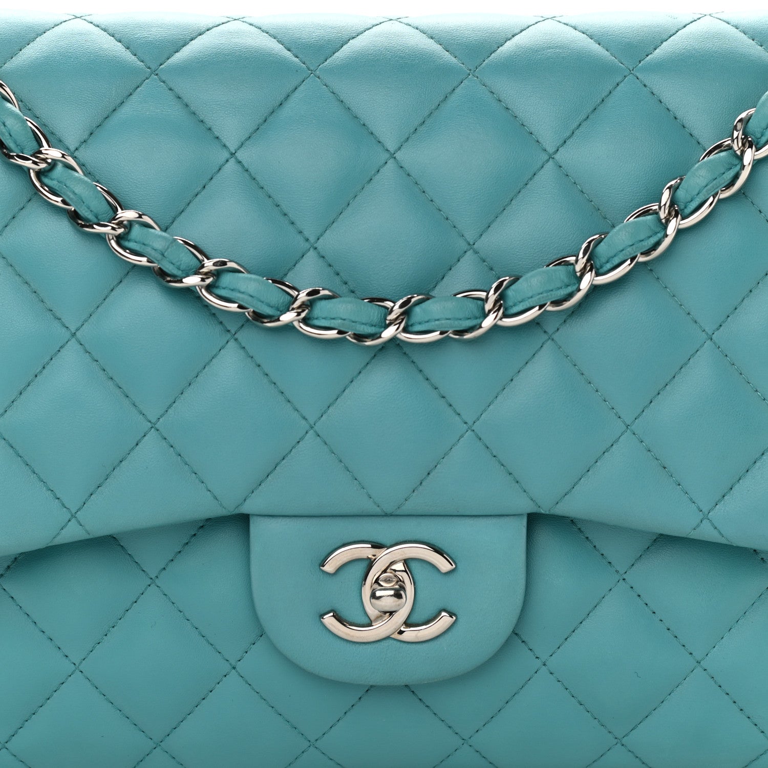 Chanel Lambskin Quilted Jumbo Double Flap Turquoise 8 of 13