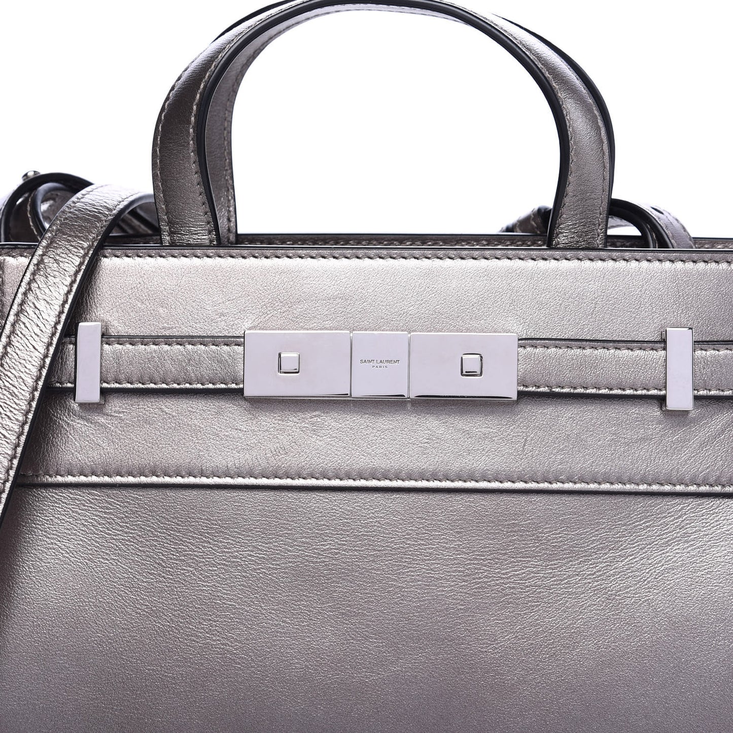 Metallic Smooth Calfskin Manhattan Nano Shopper Tote Silver