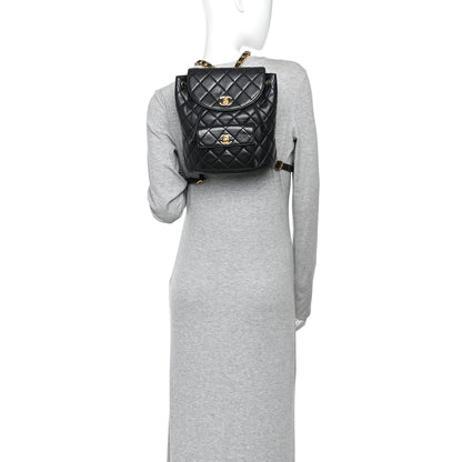 Chanel Lambskin Quilted Drawstring Backpack Black 2 of 12
