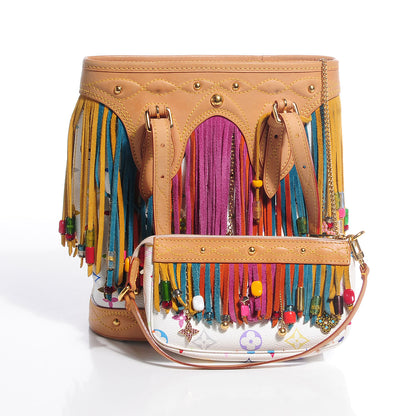 Louis Vuitton Monogram Multicolor Fringe Bucket with Accessories Pouch White 5 of 8