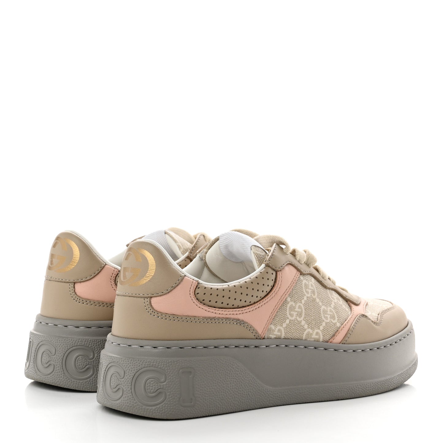 Calfskin GG Supreme Monogram Perforated Womens Platform 55mm Sneakers 36.5 Apricot Pink Beige Grey