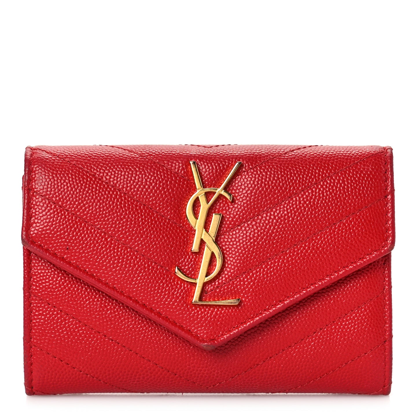 Grain De Poudre Matelasse Chevron Small Monogram Envelope Wallet New Red