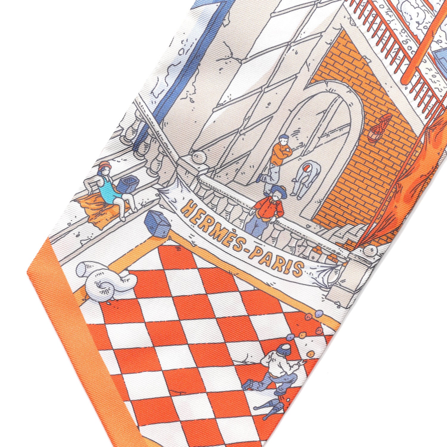 Hermes Silk Le Grand Prix du Faubourg Maxi Twilly Slim Orange Bleu Jean 2 of 5